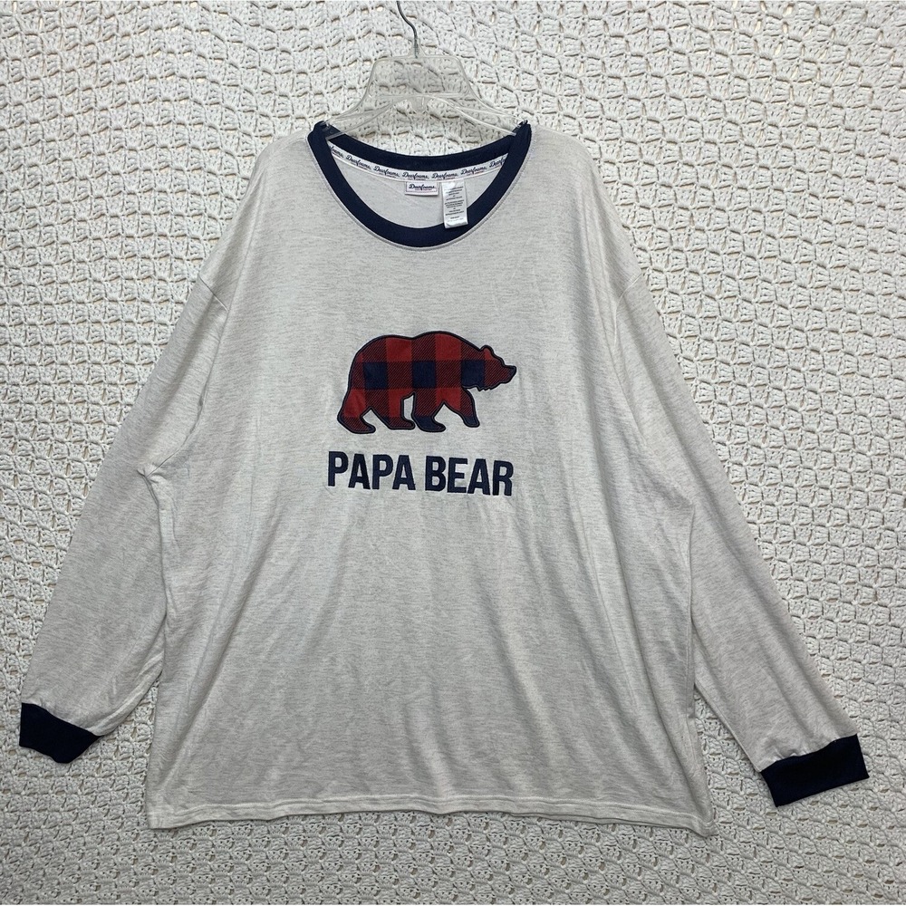 Dearfoams Sweatershirt Men's Sz 3X Papa Bear Beige Crew Ringer Holiday Pajamas